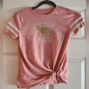 Abercrombie kids girls 9/10 pink twist front knotted tee with gold glitter